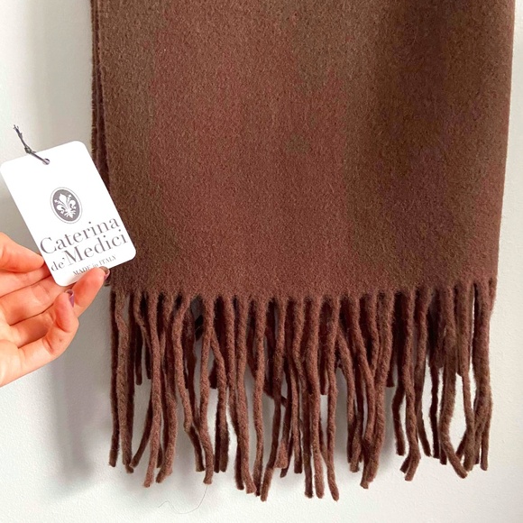NWT FREE SHIPPING MADE IN ITALY BROWN WOOL SCARF COZY CABINCORE HOLIDAY WINTER - Picture 5 of 5